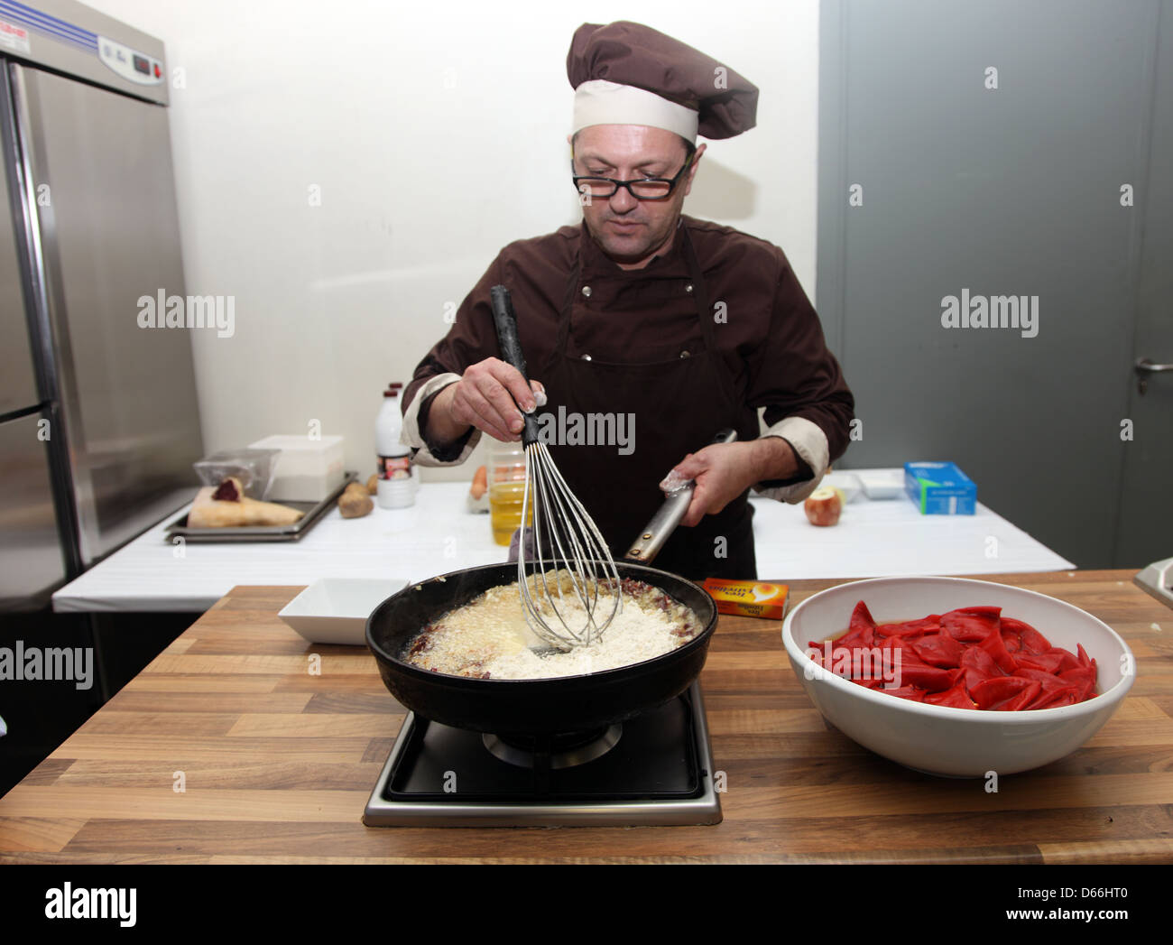Campo Viejo Chef Alex Bayarri cooks Ham Croquettes Stock Photo