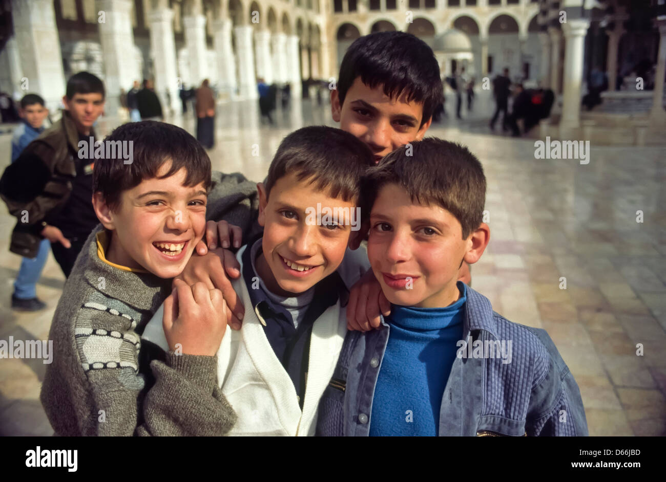 Children in the Courtyard of the omayad Mosque Stock Photo