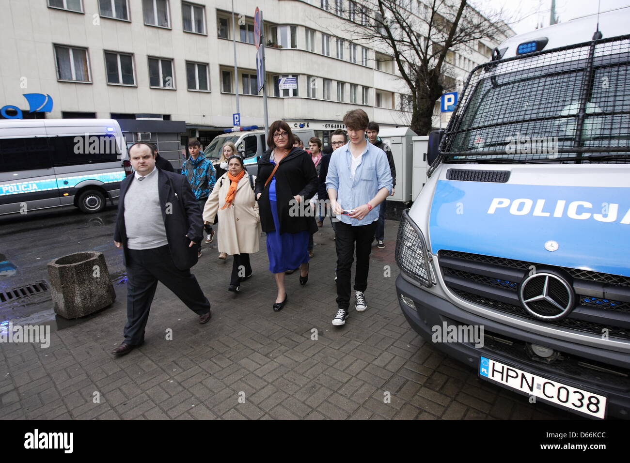 Gdynia, Poland 13th, April 2013 First Polish transgender Parliament member attacekd before the Pomeranian Women Congress in Gdynia by the Arka Gdynia football fans and nacionalists. Police intervenied , one person was arrested, nobody was hurt. Pictured - Anna Grodzka goes to the meeting in the Police assistCredit: Michal Fludra/Alamy Live News Stock Photo
