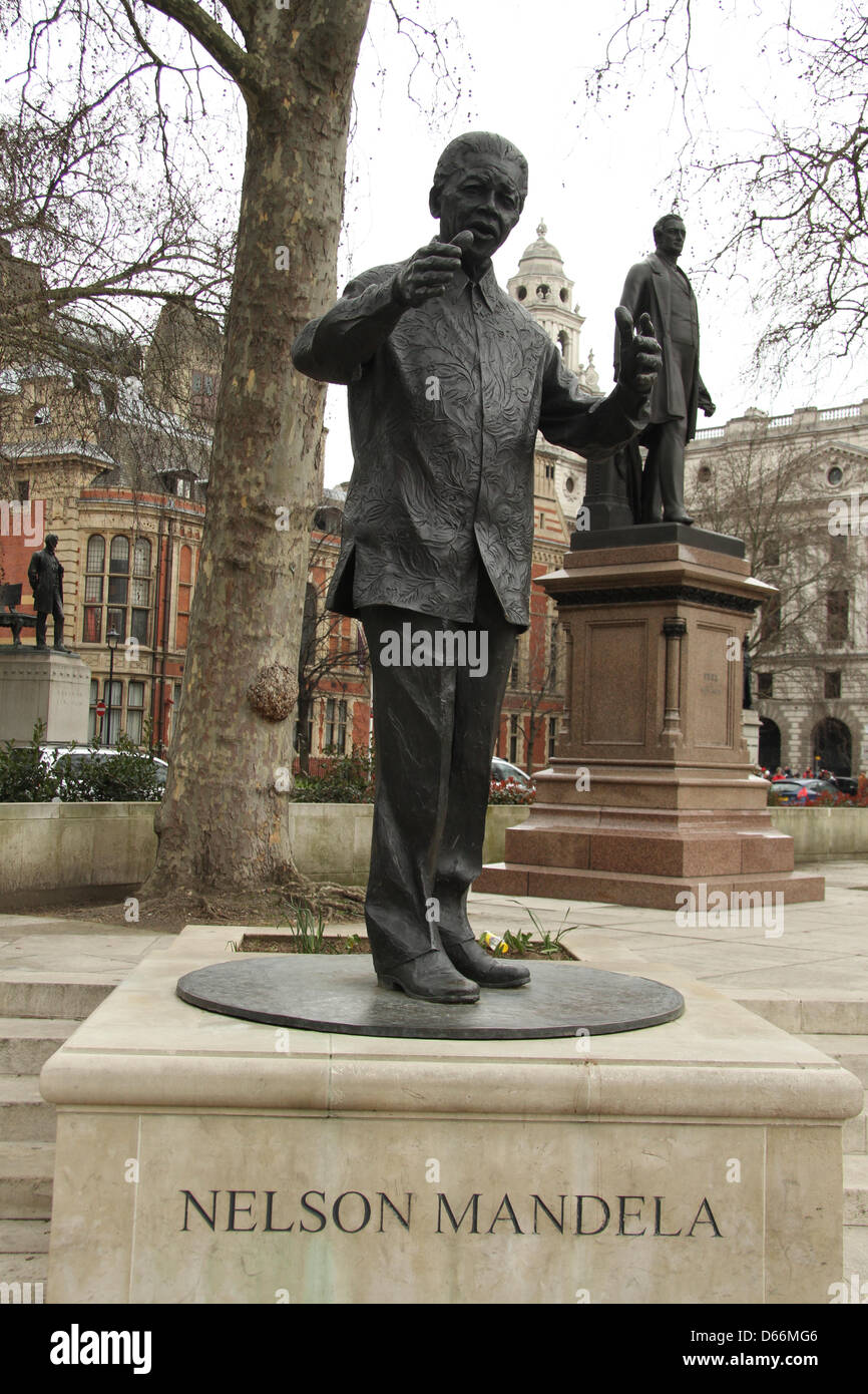 The statue of Nelson Mandela in Parliament Square, London. Credit David
