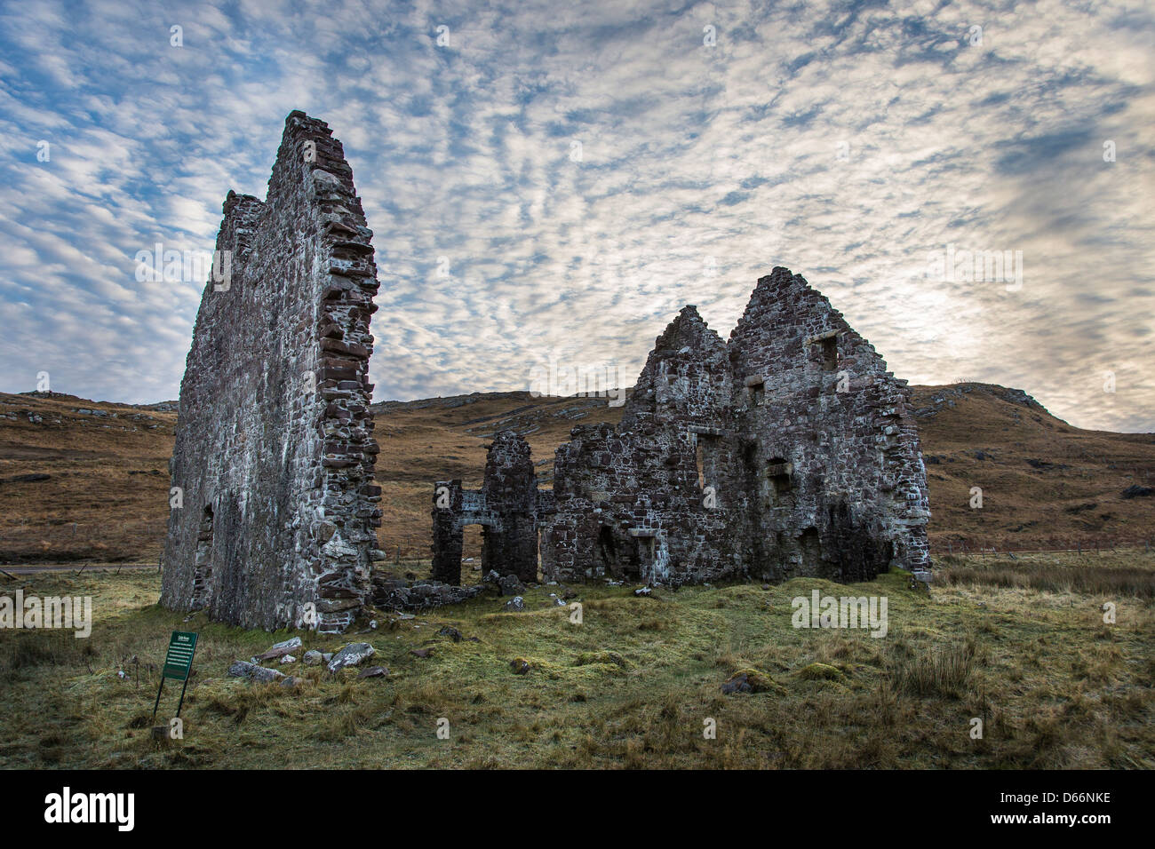 Calda House ruins at Loch Assynt in Sutherland in the Scottish