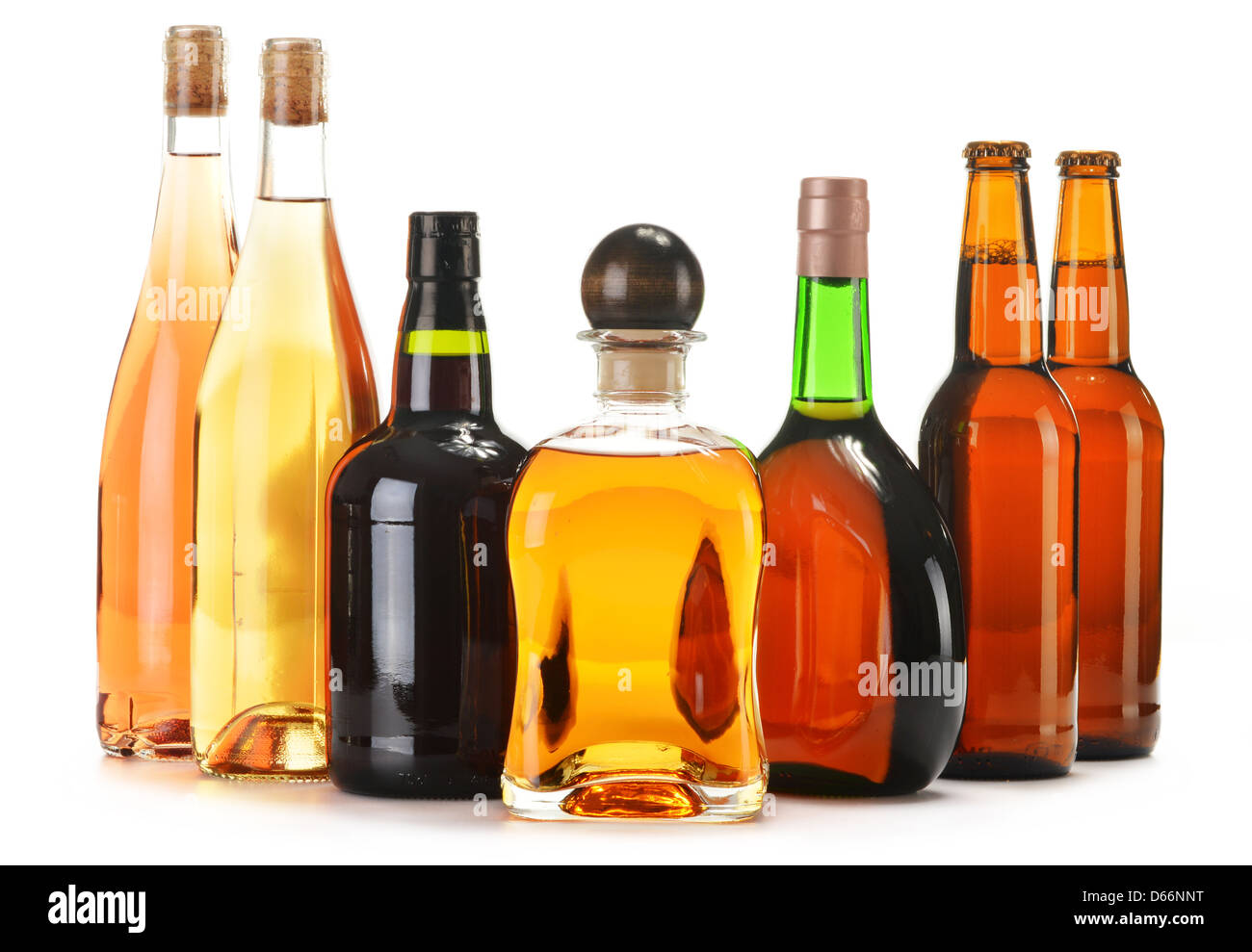 Assorted alcoholic beverages isolated on white Stock Photo Alamy