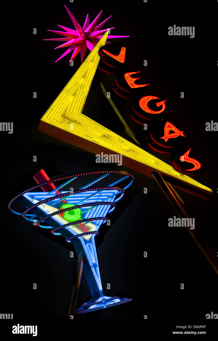 Vegas and Martini glass neon Fremont street Stock Photo