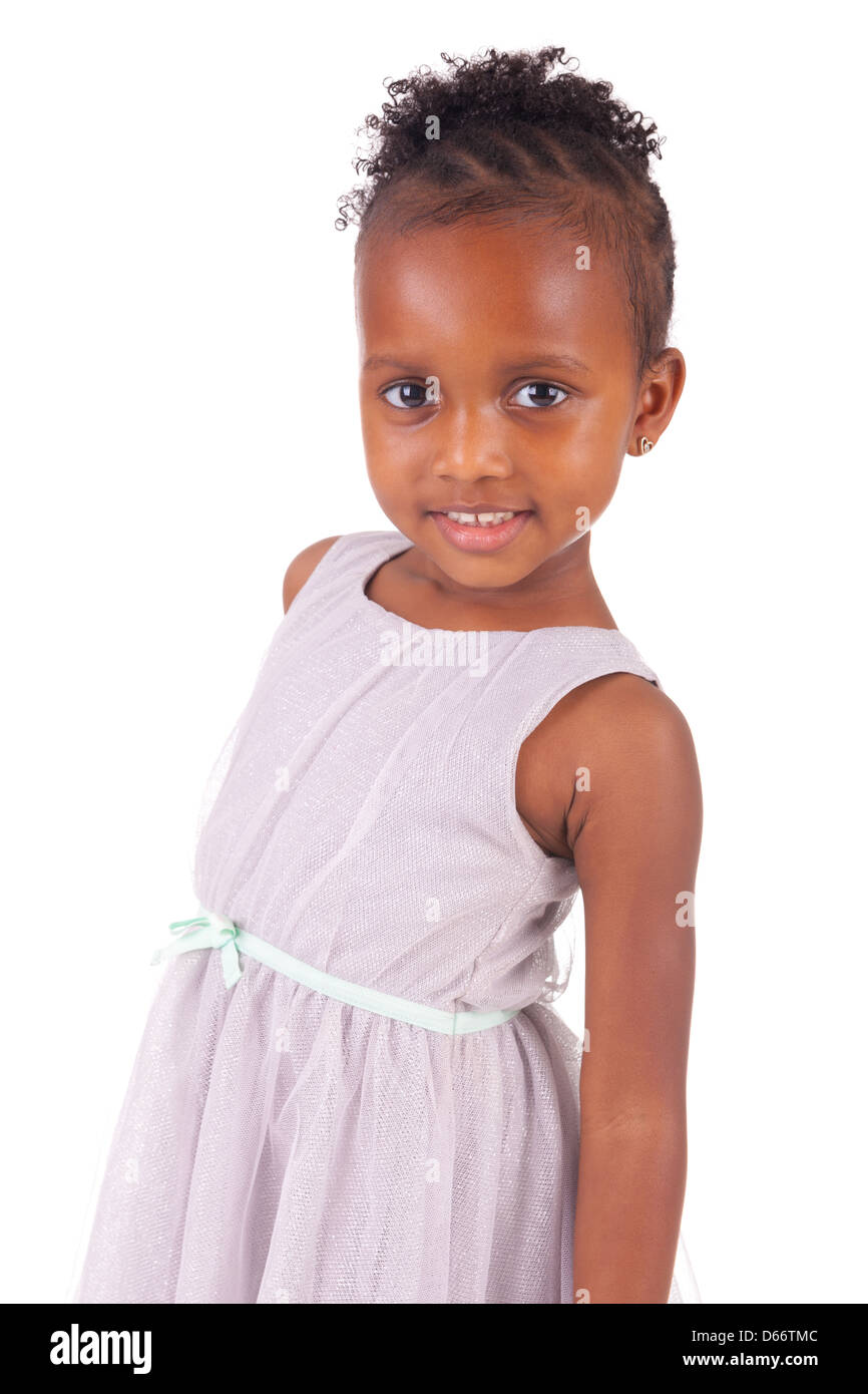 Adorable african little girl on white background Stock Photo - Alamy