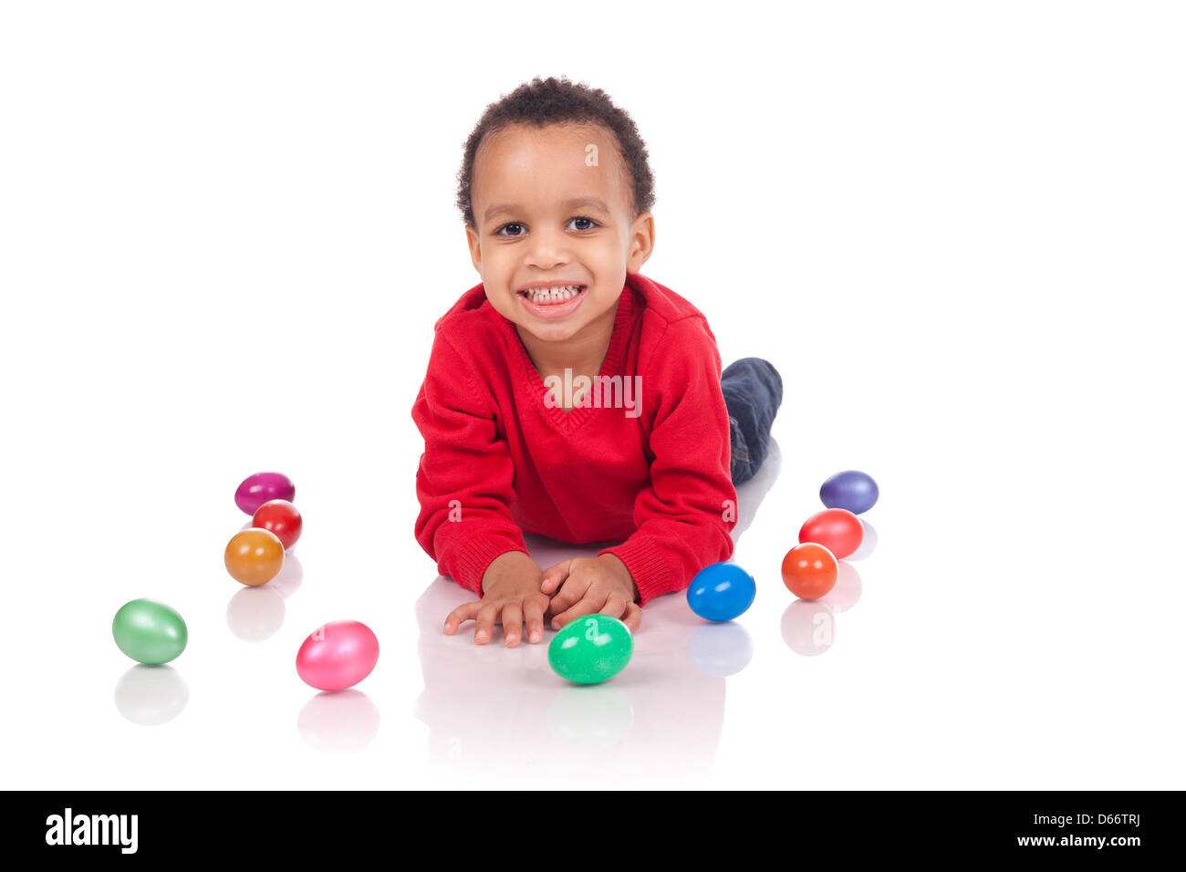 boy with easter eggs, isolated on white Stock Photo