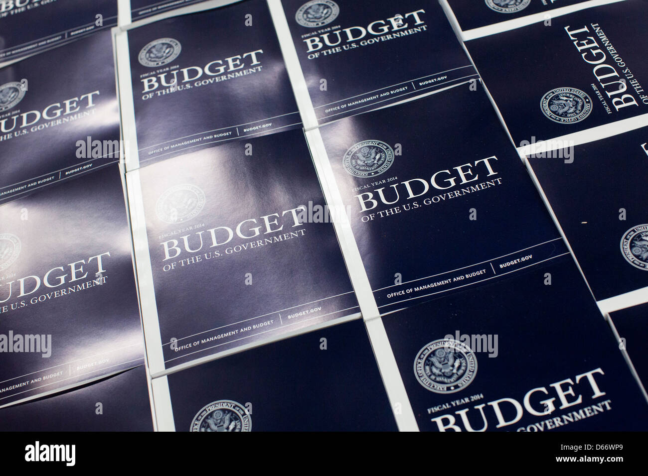 Copies of the fiscal year 2014 Federal Budget are bound at the Government Printing Office. Stock Photo