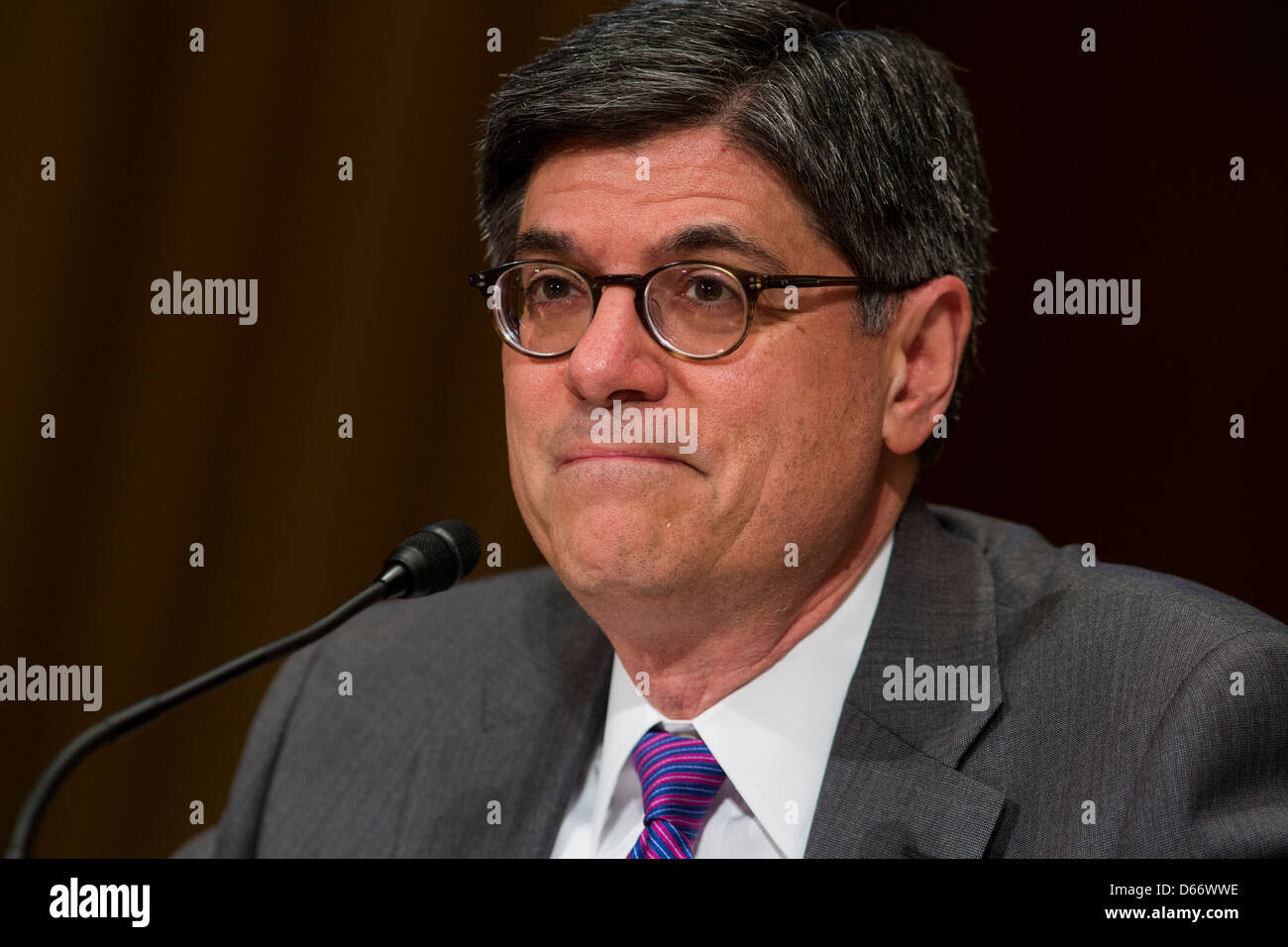 Treasury Secretary Jack Lew testifies during a hearing on the fiscal year 2014 federal budget. Stock Photo