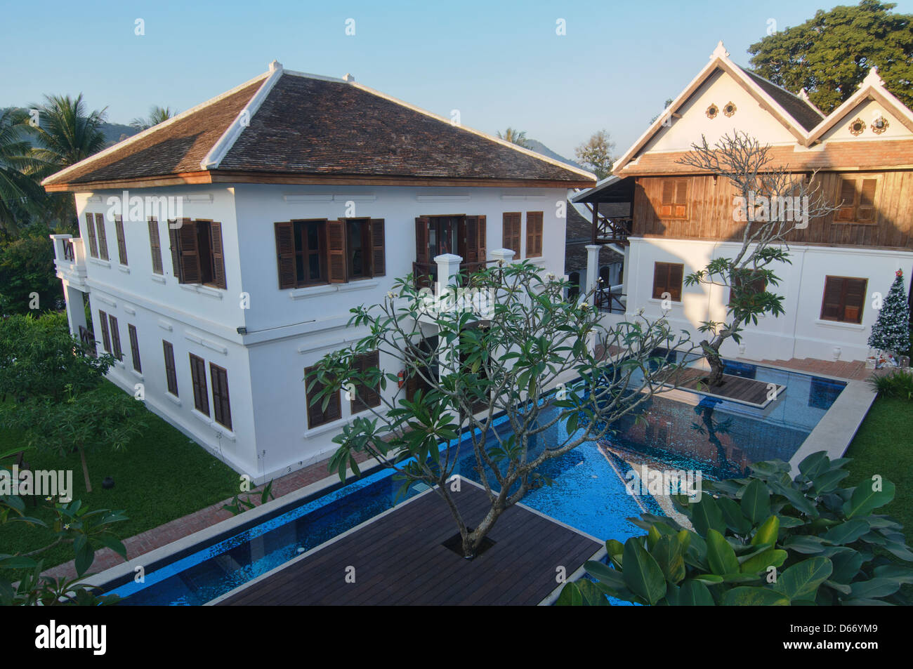 restored French colonial architecture, Luang Prabang, Laos Stock Photo