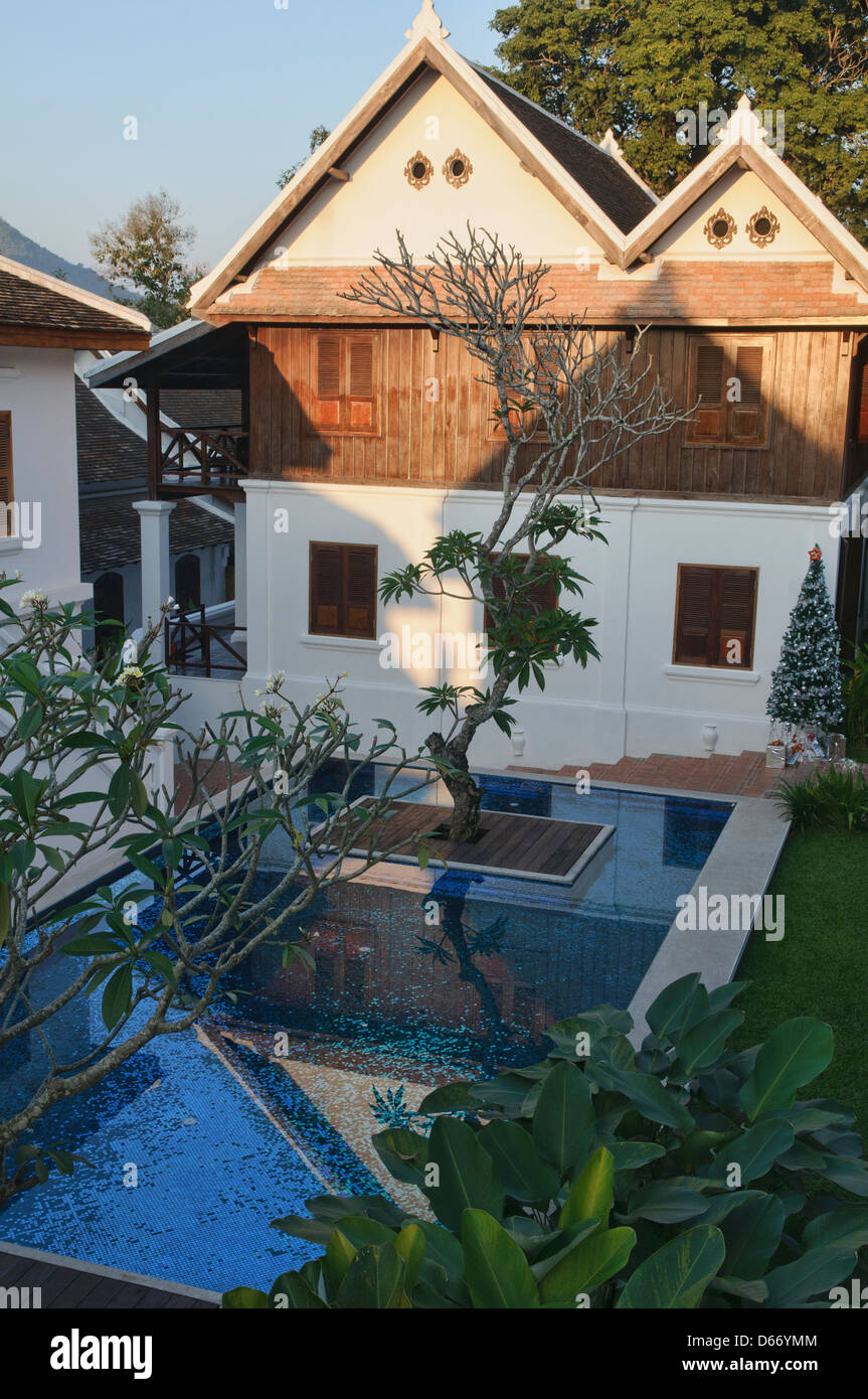 restored French colonial architecture, Luang Prabang, Laos Stock Photo