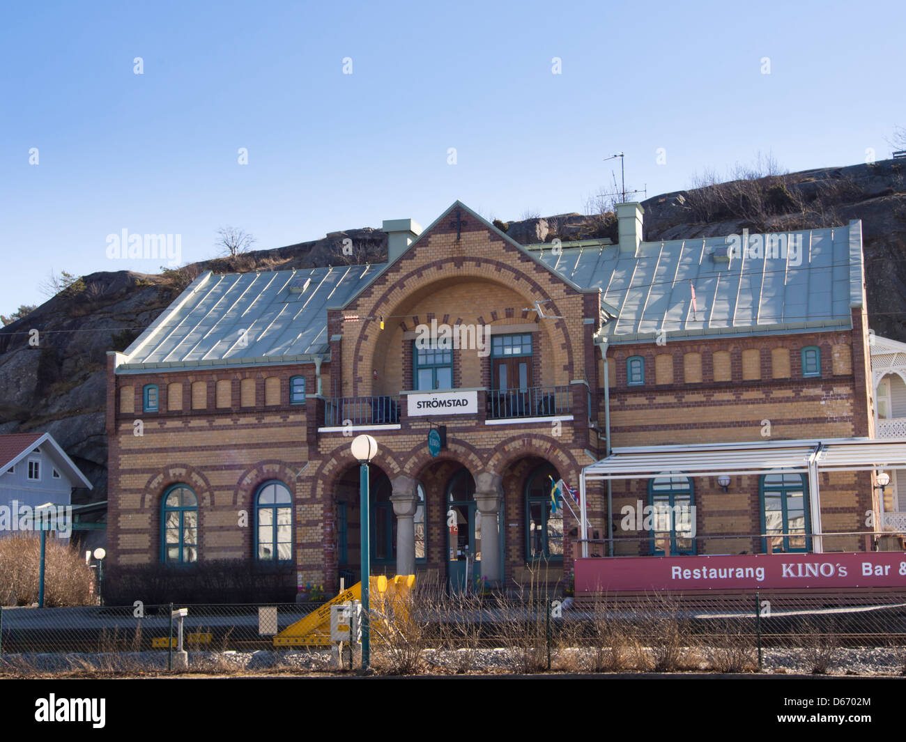 Railway station terminal building in Strømstad Sweden Stock Photo