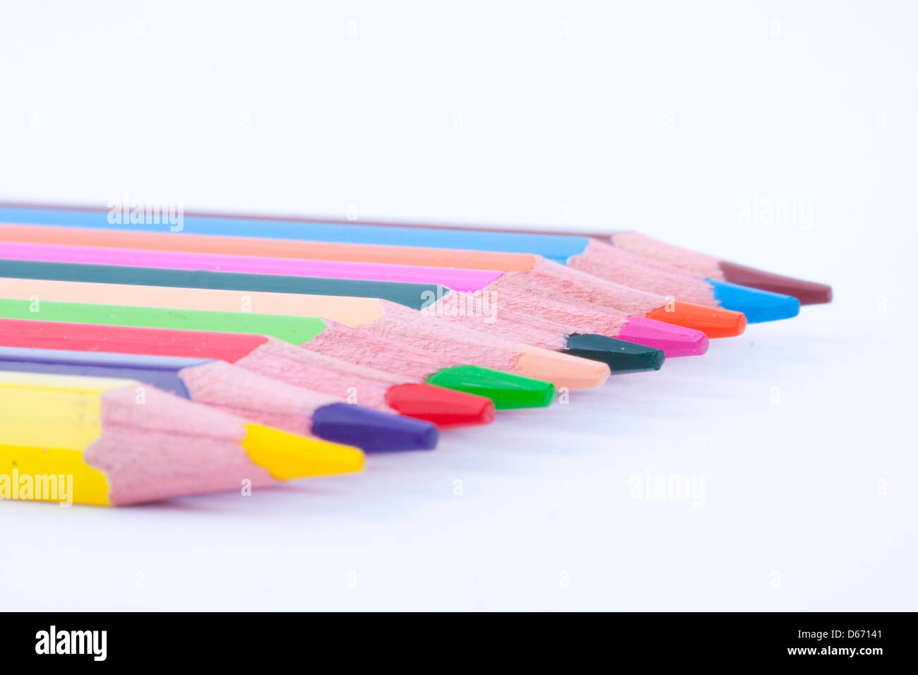 crayons with assorted colors and isolated backgrounds Stock Photo