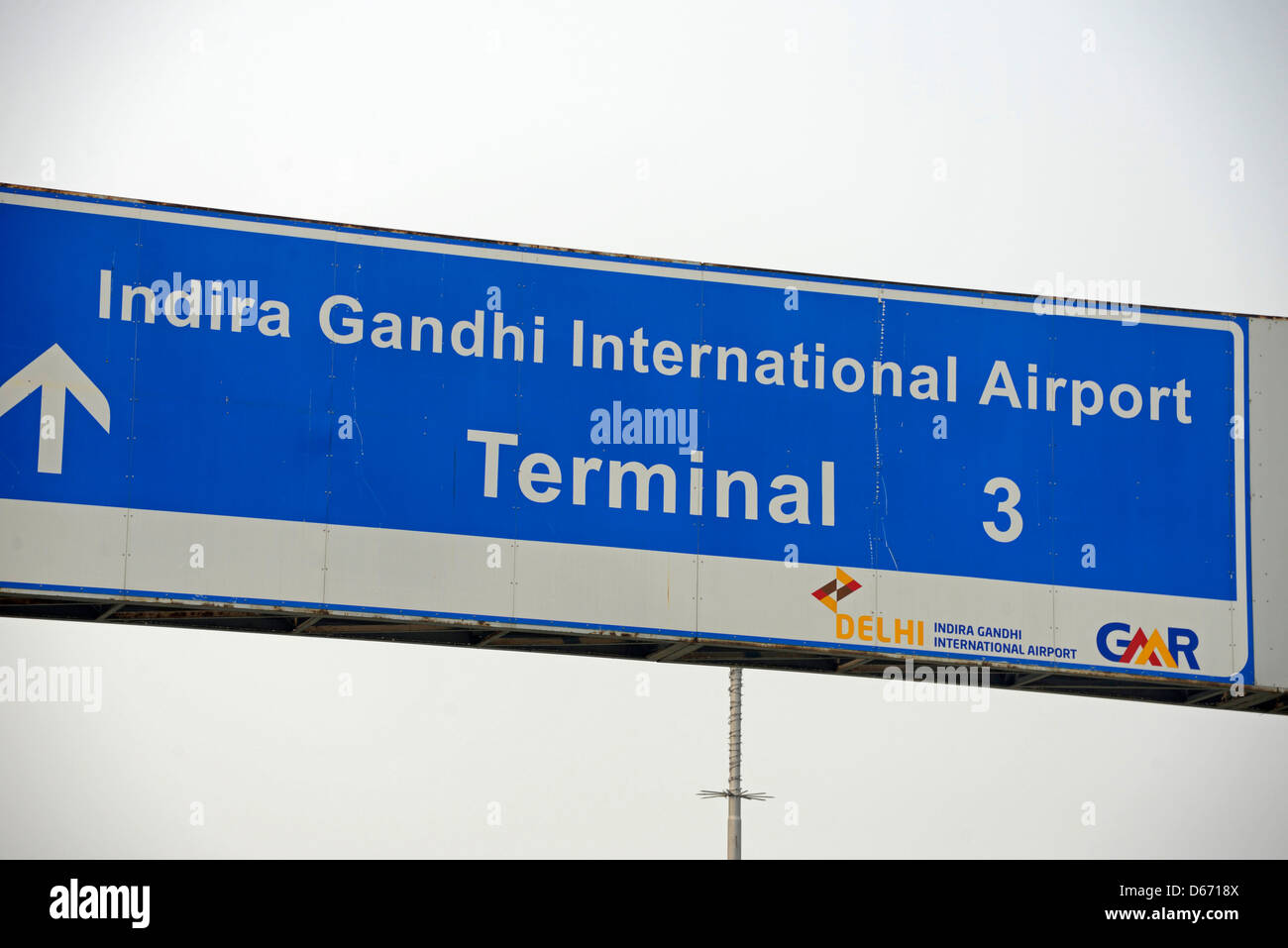 Airport sign to Indira Gandi Airport in Delhi,India Stock Photo