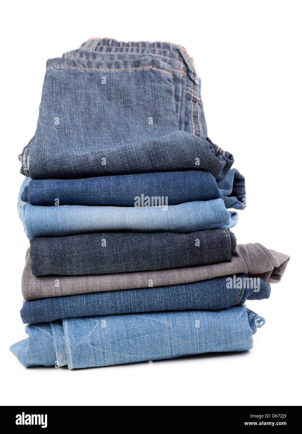 stack of blue jeans shade isolated on white background Stock Photo