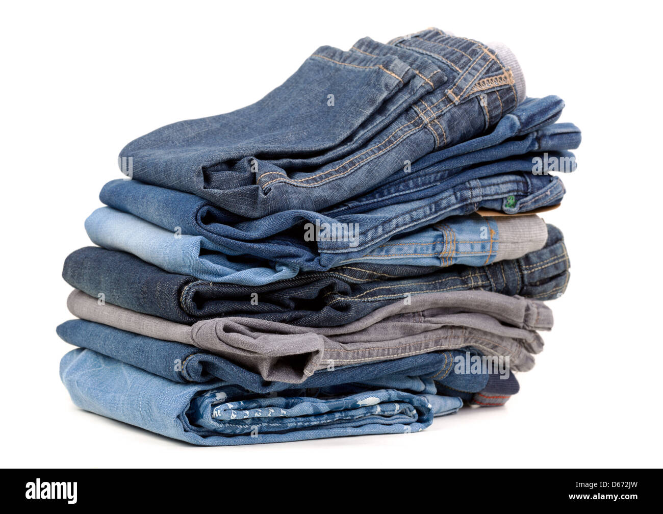 stack of blue jeans shade isolated on white background. Stock Photo