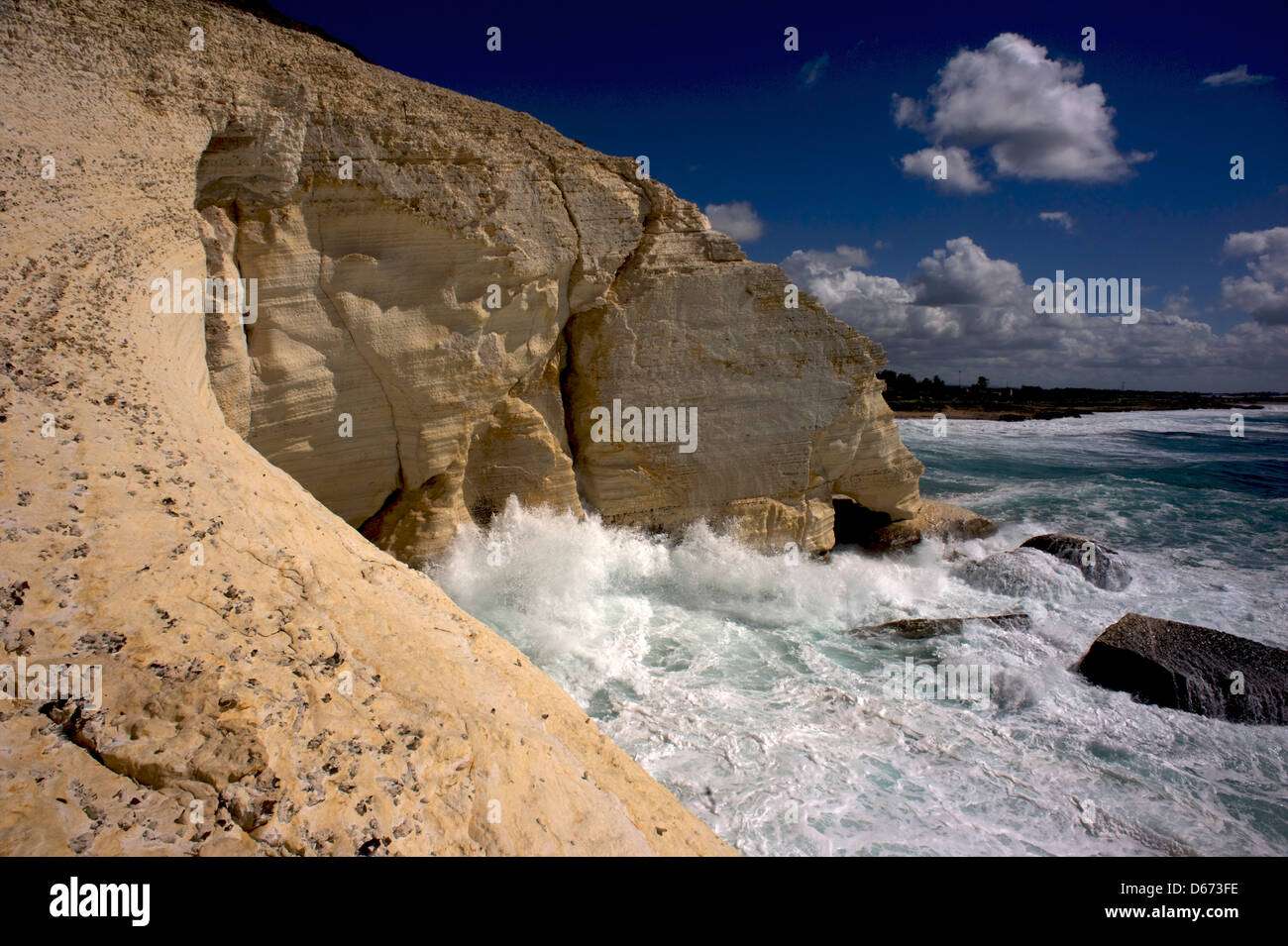 Ras-an-Nakura, famous Grottos, a geologic formation on the border between Israel and Lebanon, on the coast of the Mediterranean. Western Galilee Stock Photo