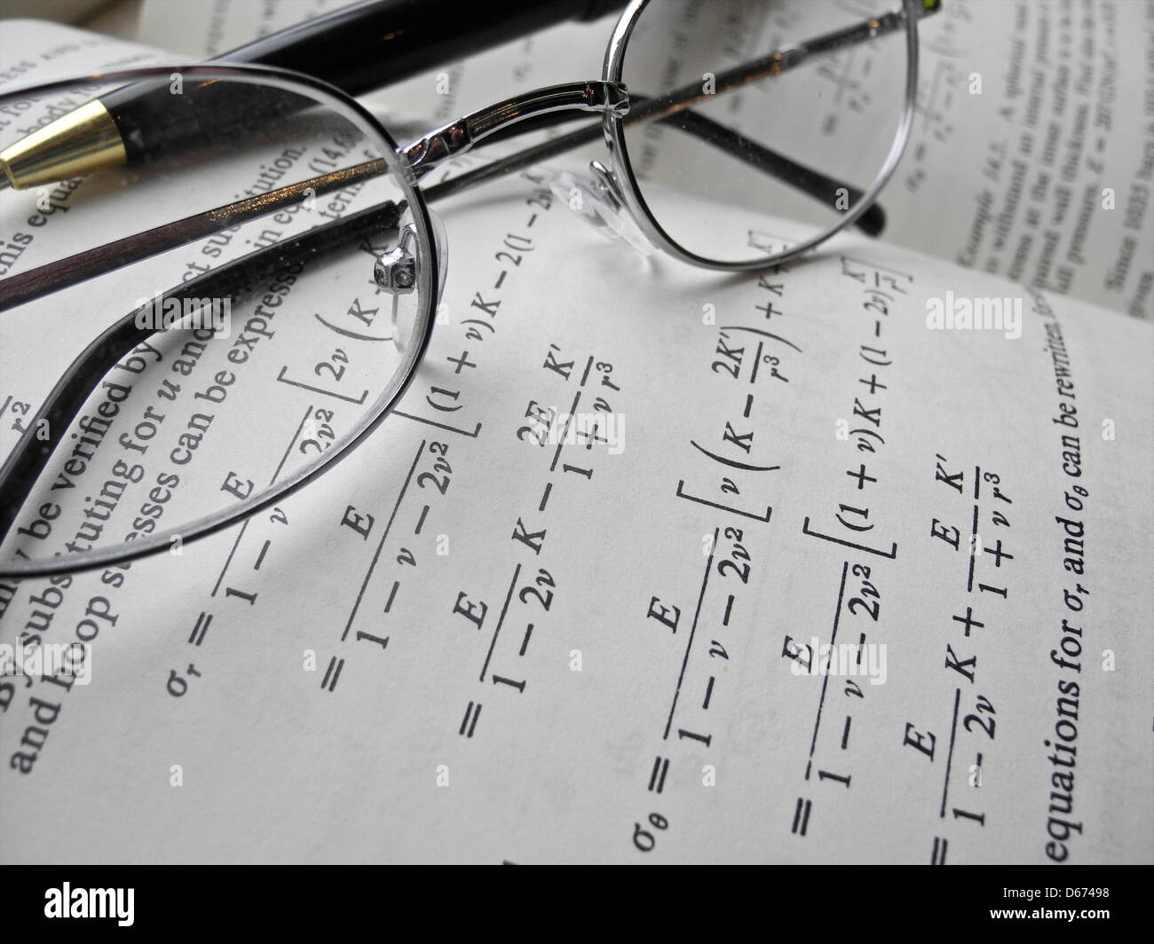 Mathematical equations and calculations for engineering studies and practice. Stock Photo