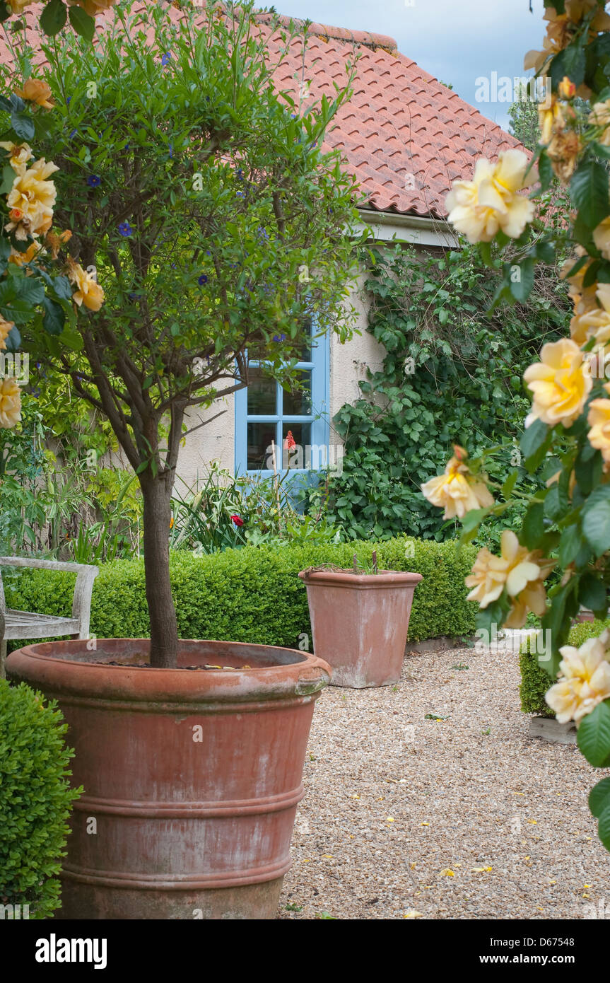 English cottage garden patio Stock Photo Alamy