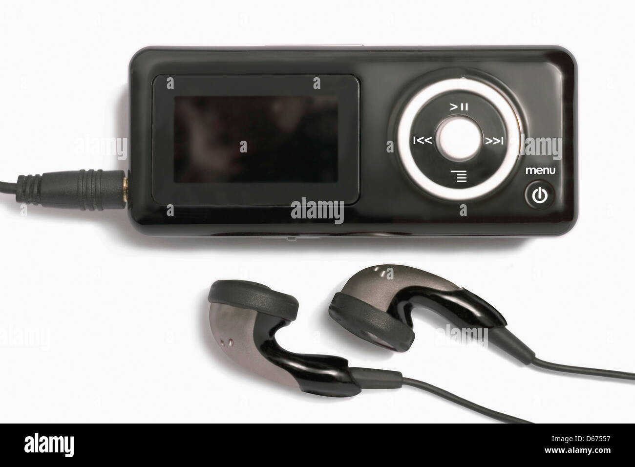 MP3 Player and earphones on white background Stock Photo - Alamy