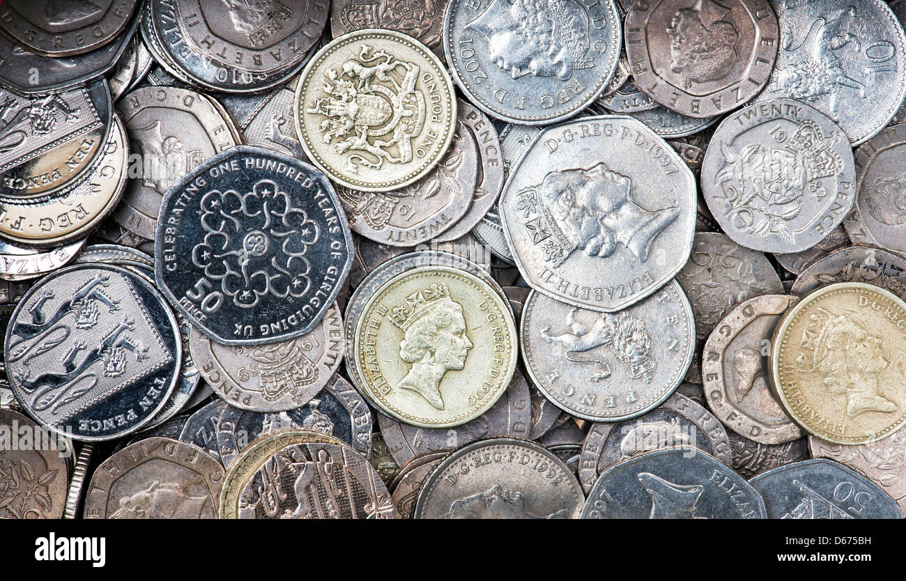 Sterling . English coins pattern Stock Photo
