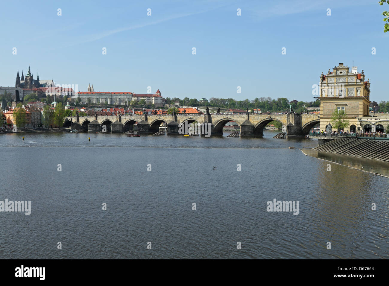 Charles Bridge by the river Moldau, (Vlatva), Prague Stock Photo