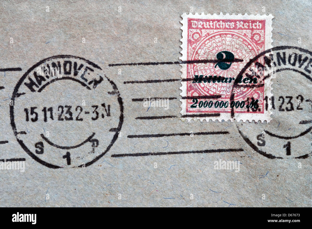 Used 1923 2,000-million / trillion / billion marks German inflation stamp. Stock Photo