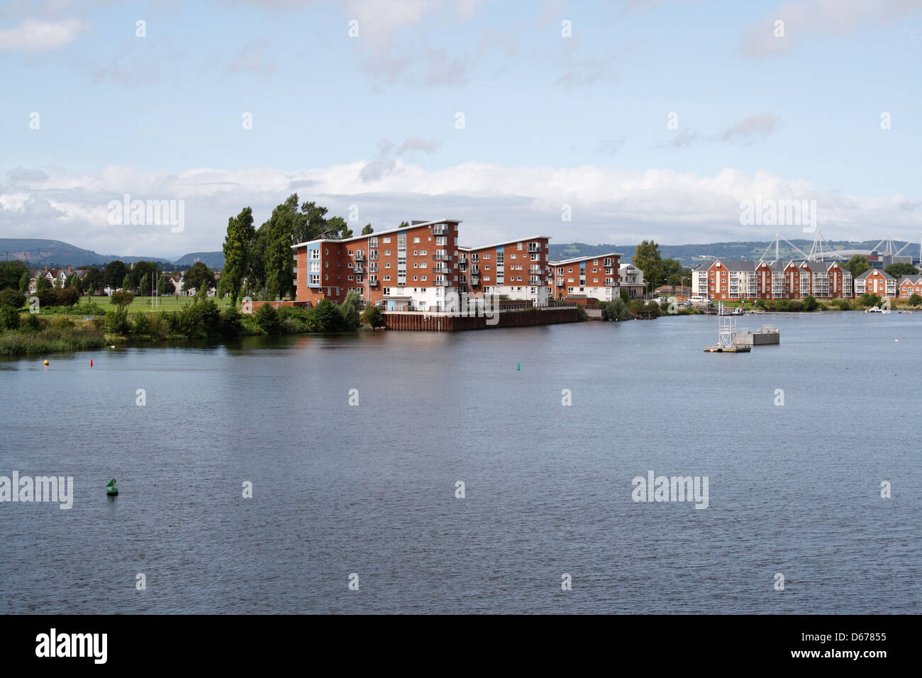 Riverside Housing in Cardiff bay overlooking the River Taff, Wales UK Stock Photo