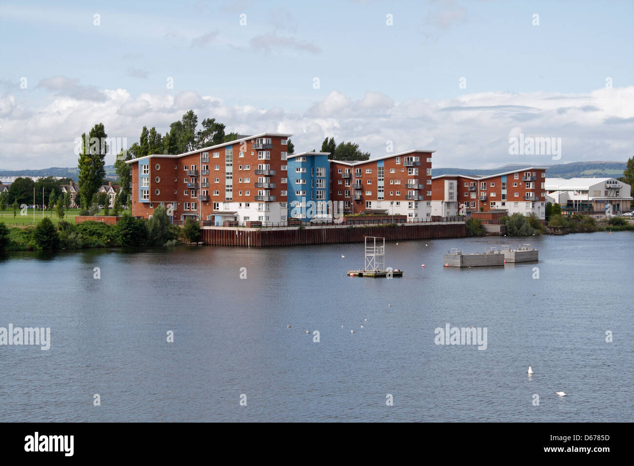 Riverside Housing in Cardiff overlooking the River Taff Stock Photo