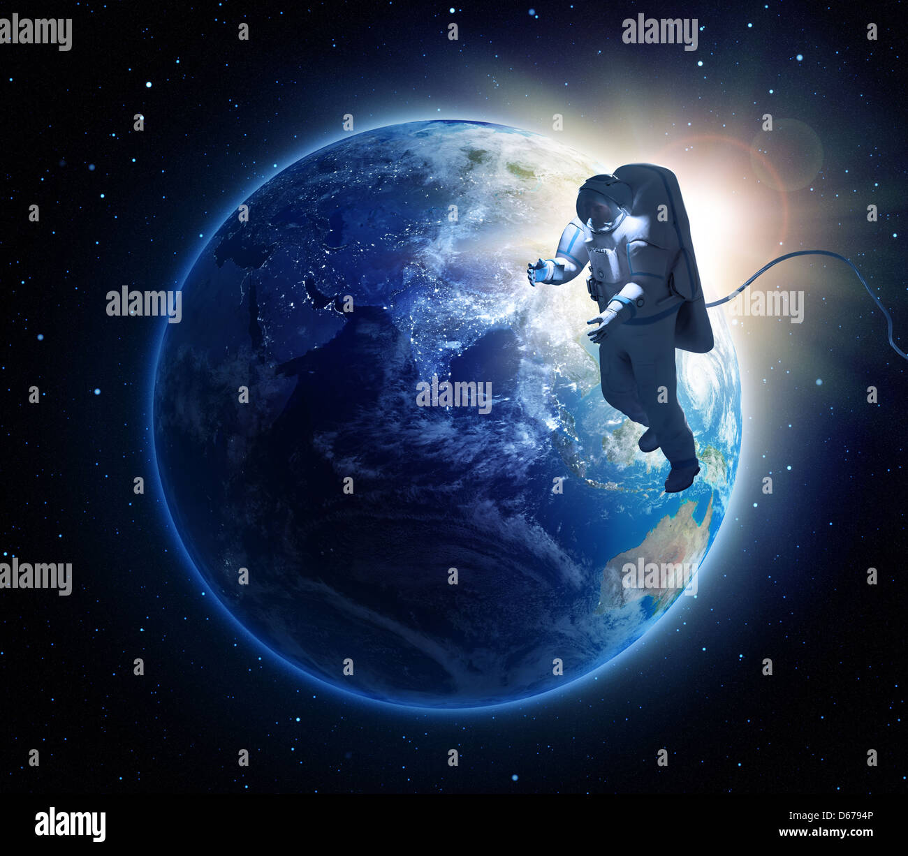 An astronaut spacewalk - manned space exploration concept Stock Photo