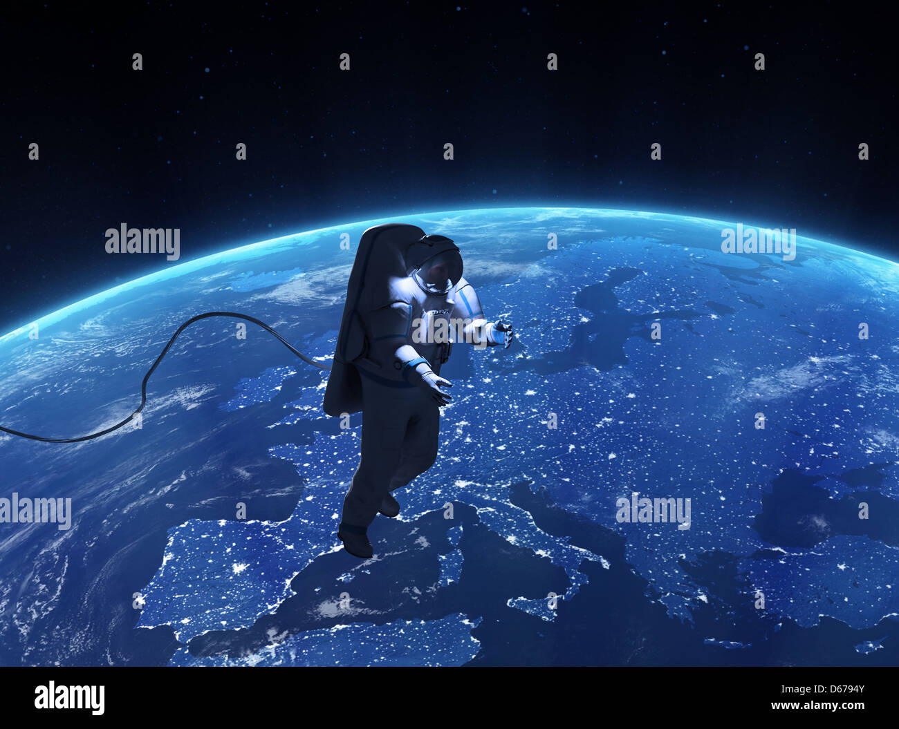 An astronaut spacewalk over Europe Stock Photo