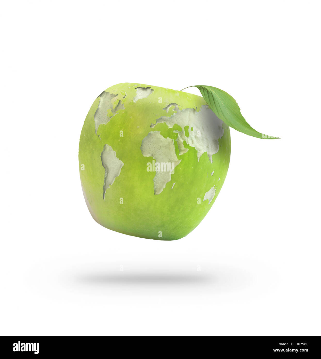 Peeled apple forming the world map Stock Photo