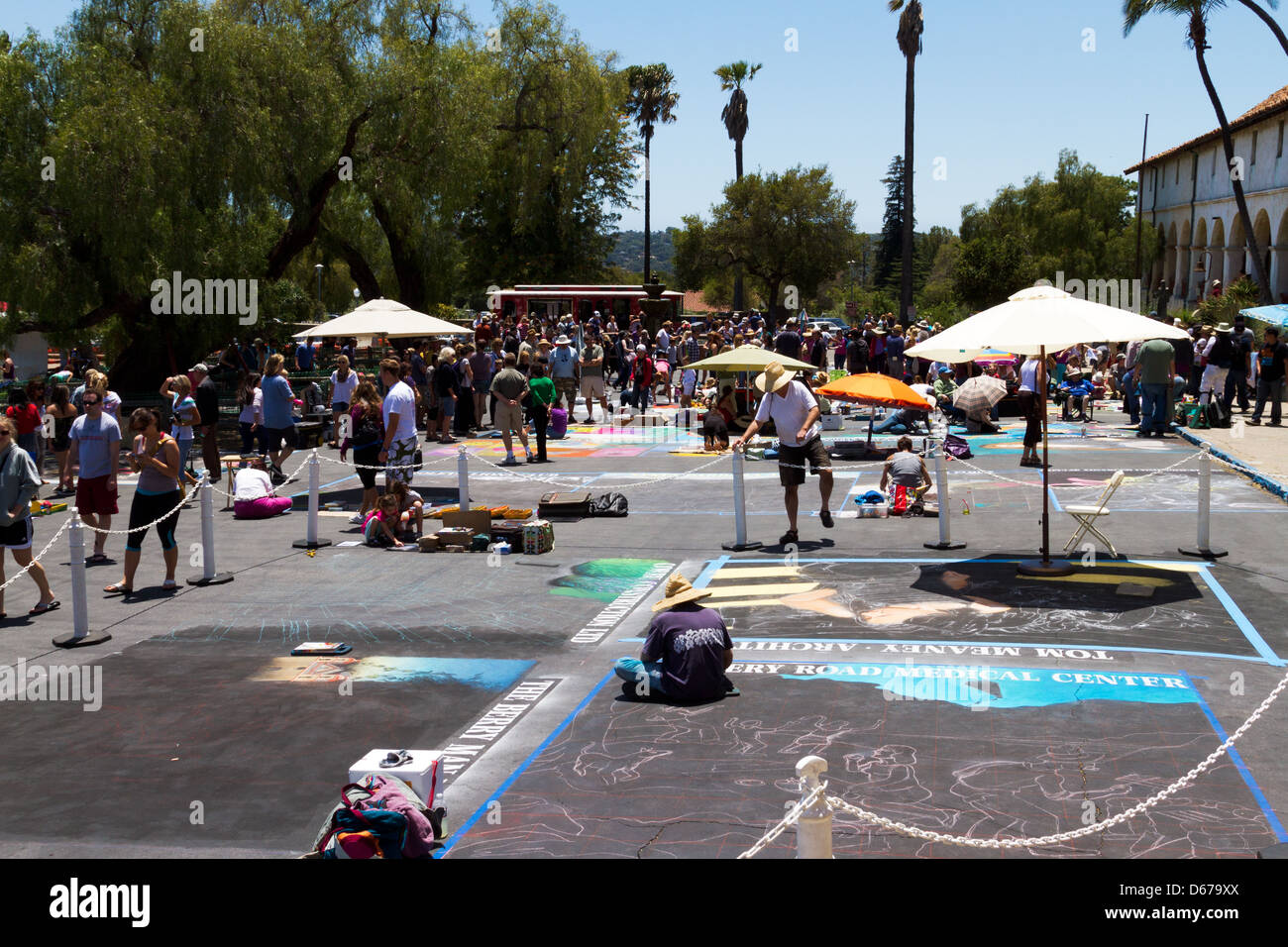 I Madonnari chalk drawing festival in Santa Barbara, California Stock Photo