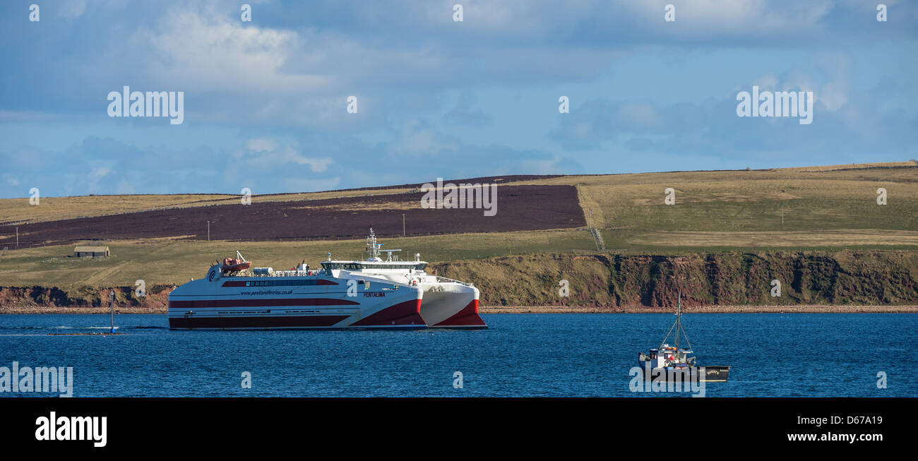 Pentland Ferries' mv Pentalina arriving at St Margaret's Hope, South Ronaldsay, Orkney Islands, Scotland Stock Photo