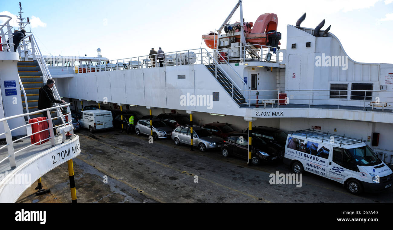 Vehicles aboard the car ferry mv Pentalina during a crossing from