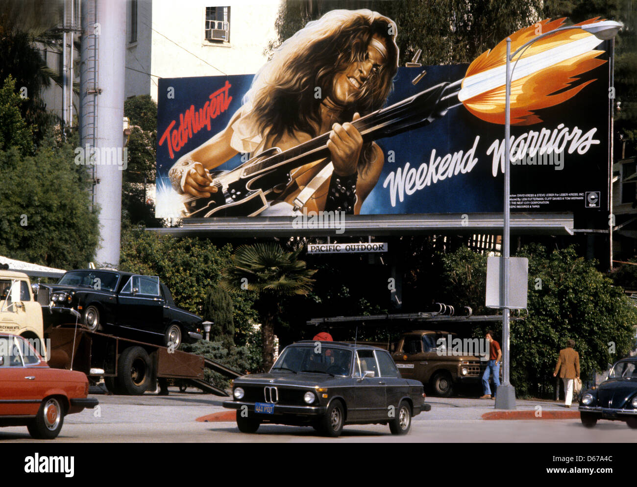 Ted Nugent billboard for the record Weekend Warriors on the Sunset Strip in Los Angeles, California circa 1978 Stock Photo