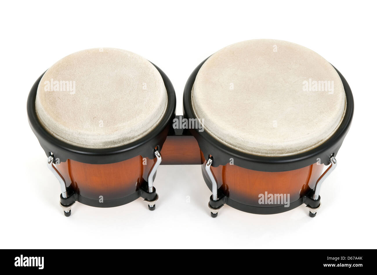 Bongos, Latin percussion instrument, isolated on white. Stock Photo