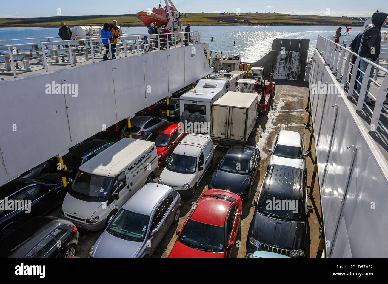 Vehicles aboard the car ferry mv Pentalina during a crossing from