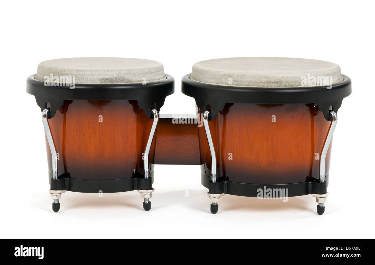 Bongos on white background. Latin percussion instrument. Stock Photo