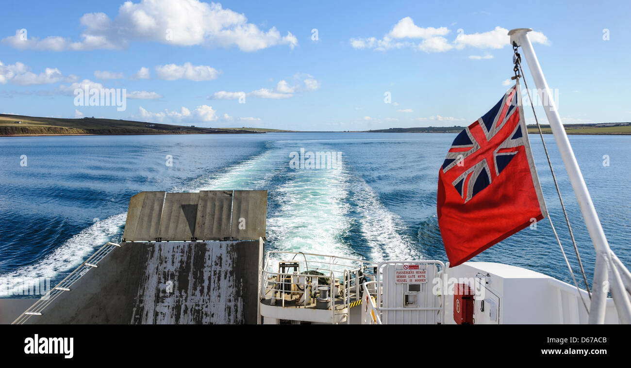 The wake of the MV Penralina as she sails across the Pentland Firth between Scotland and the Orkney Islands Stock Photo