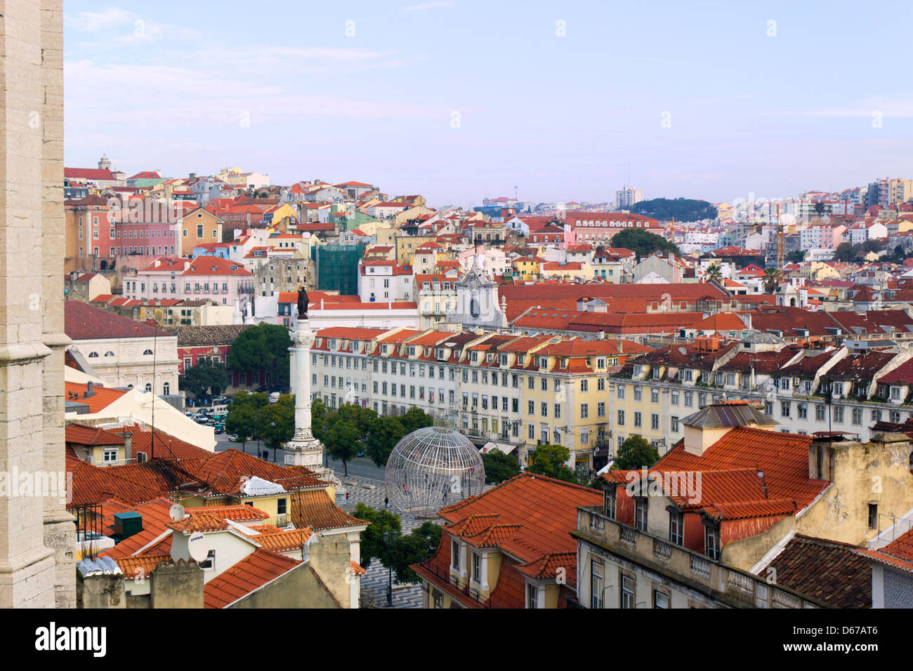 Lisbon, Portugal. View of the Rossio Square or Pedro IV Square. Stock Photo