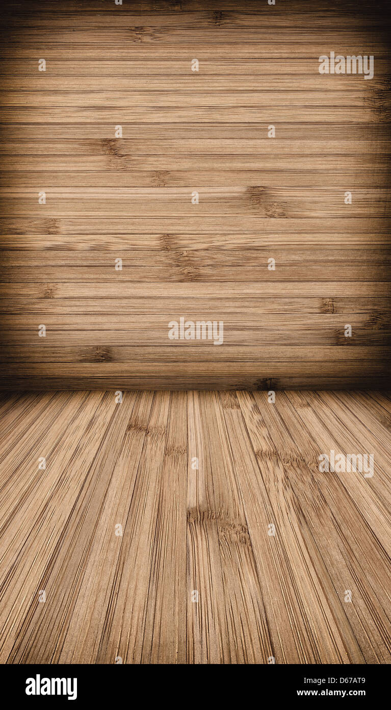 Wooden wall and floor background with vertica and horizontal lines Stock Photo