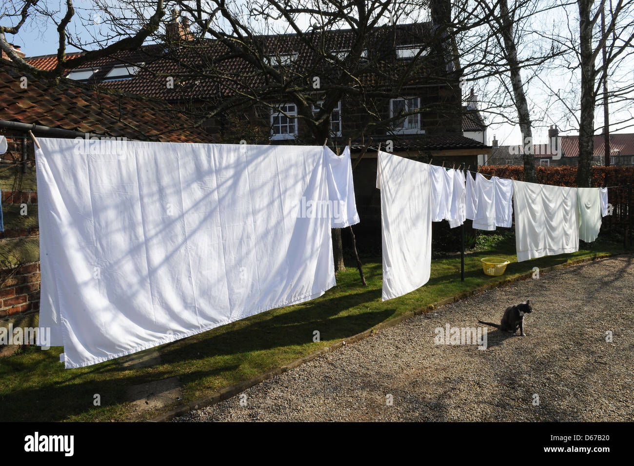 A Washing Line Of Sheets And Pillowcases Hanging In A North