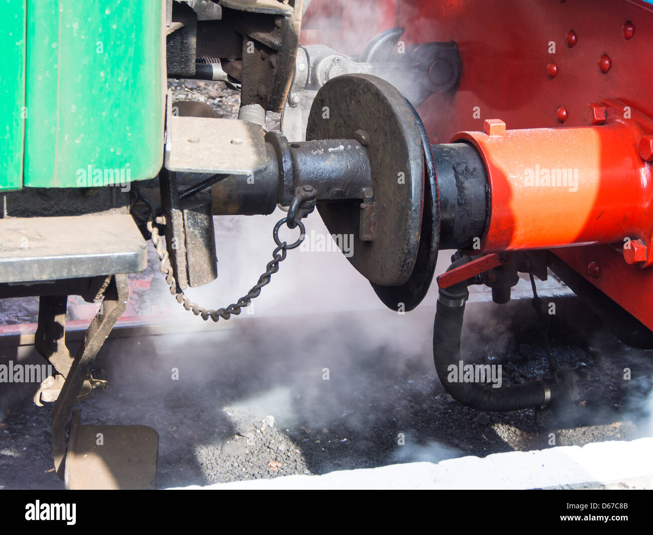 Buffers and coupling of a steam strain Stock Photo