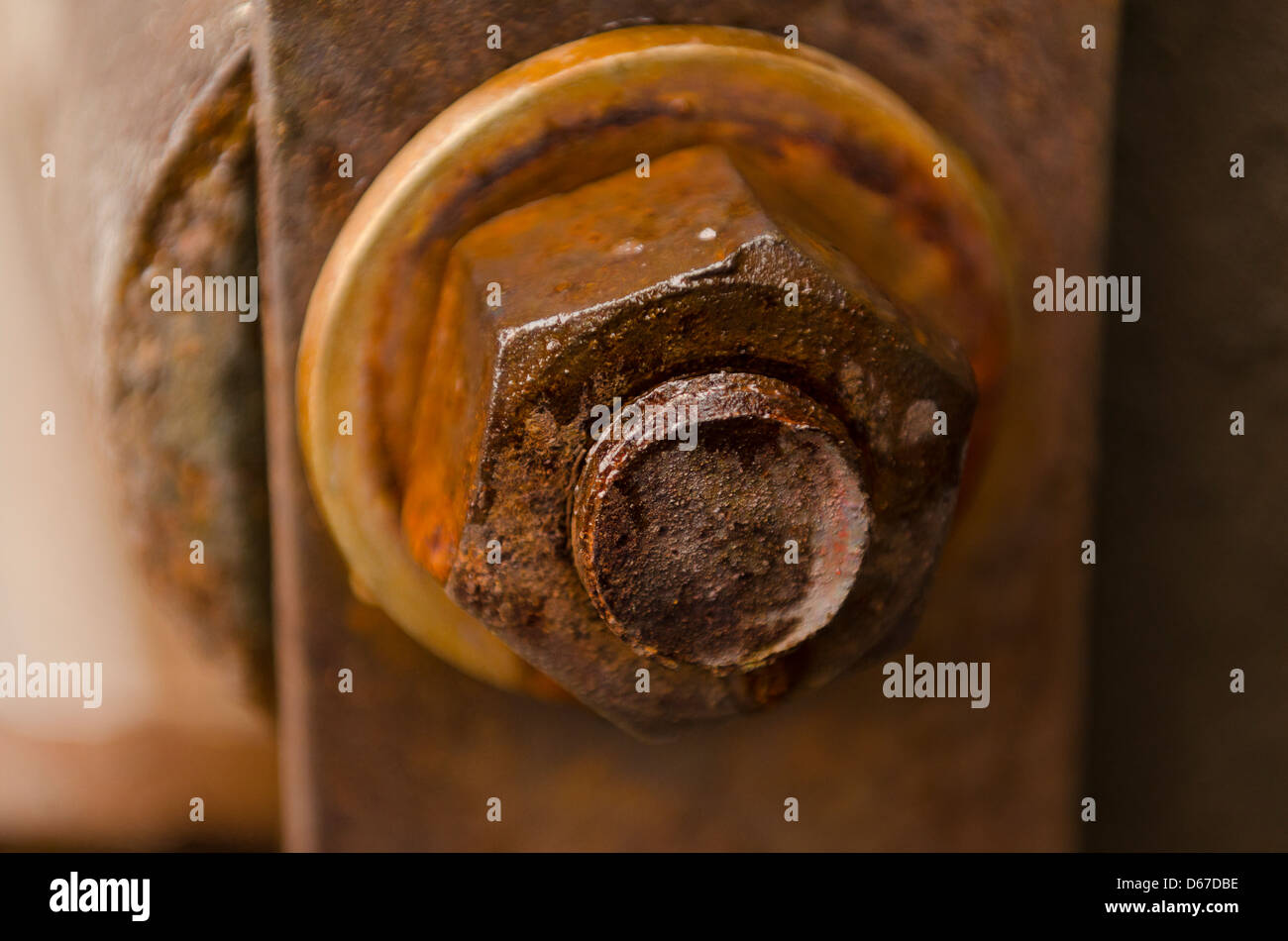 Rusty nut with bolt closeup Stock Photo