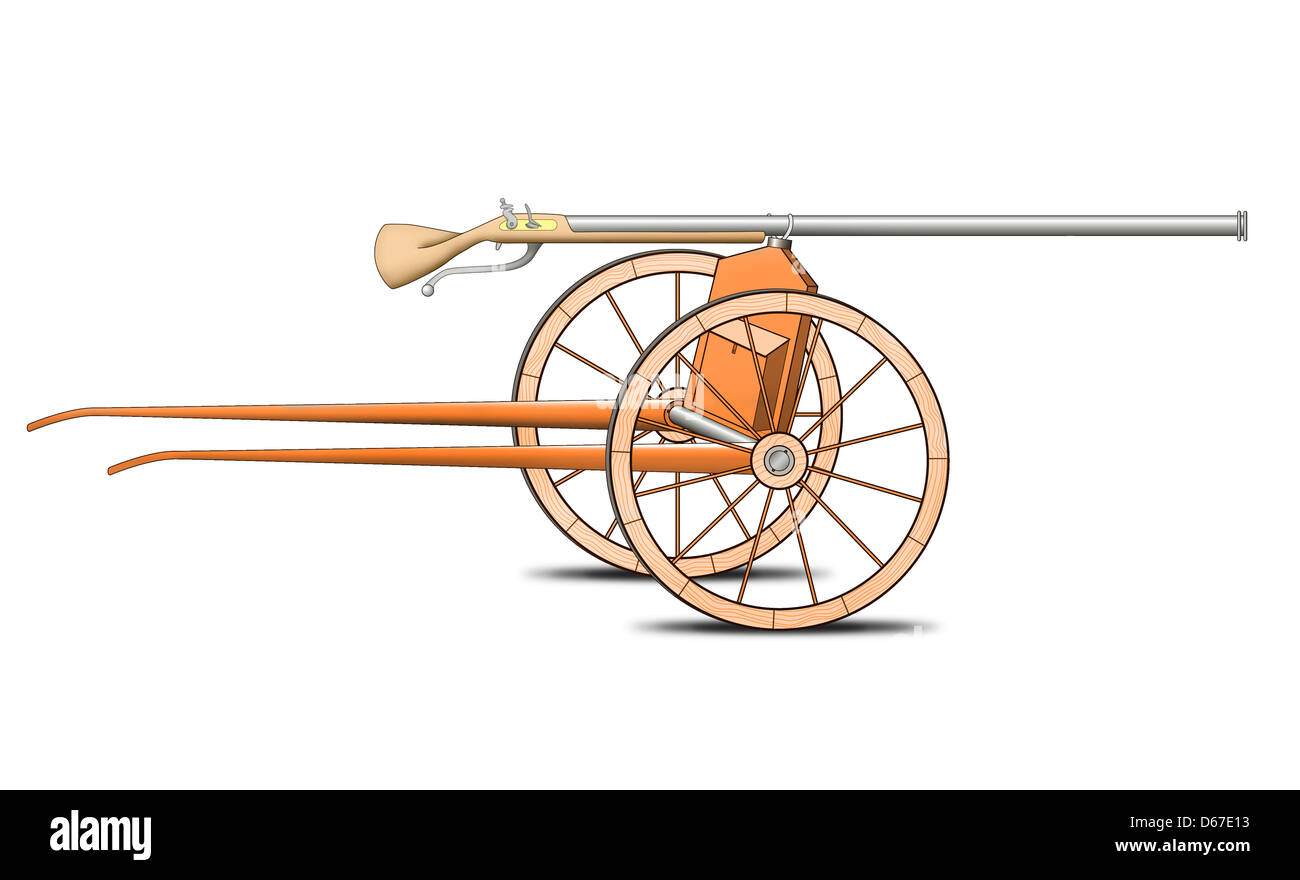Illustration of an amusette weapon using by the Hessians during the 1700s Stock Photo