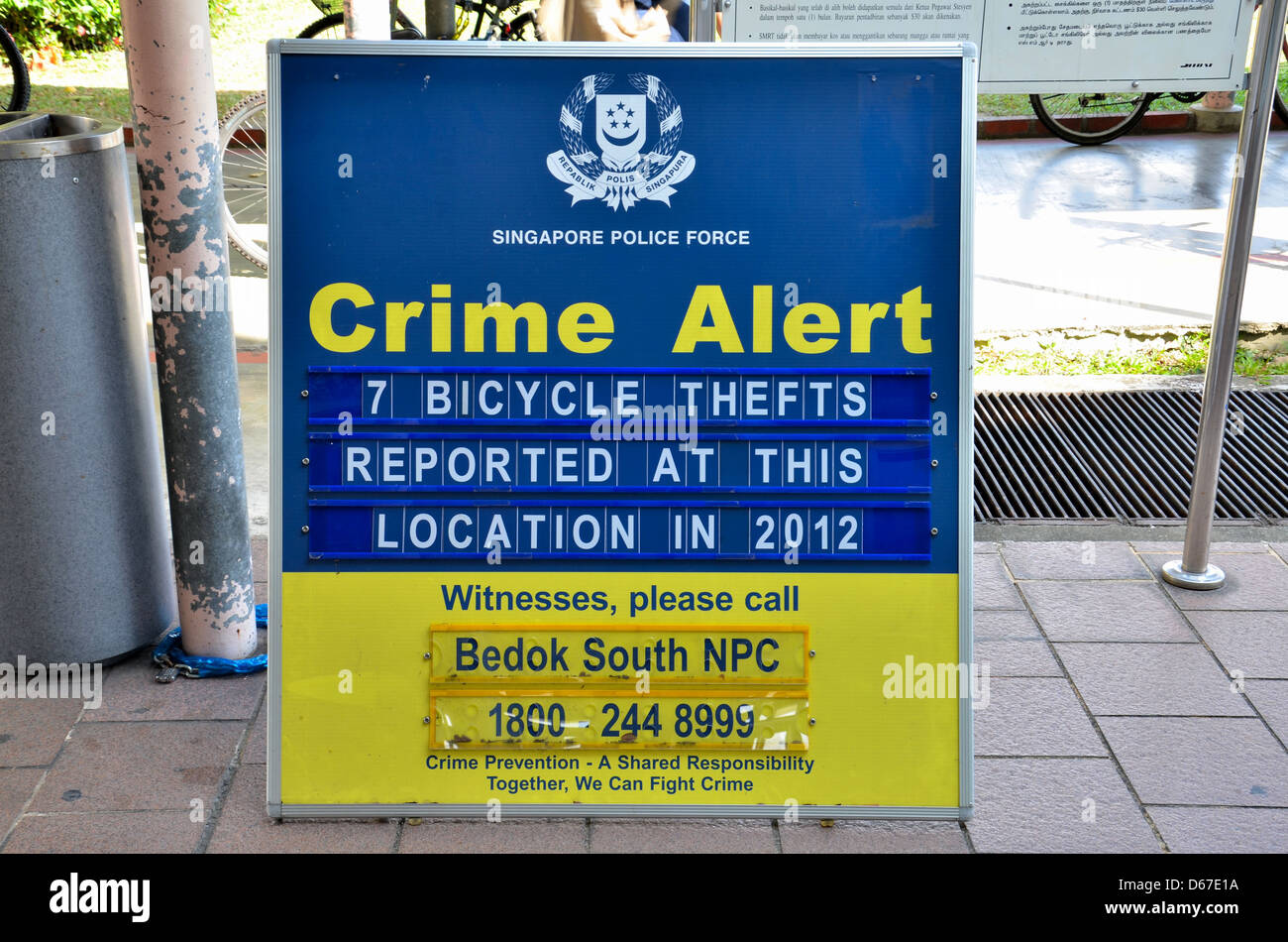 Police crime alert notice Singapore Stock Photo Alamy