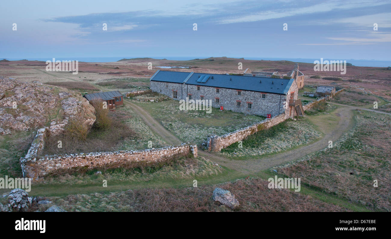 Farm building complex on Skomer Island which houses the volunteer and overnight accommodation Stock Photo