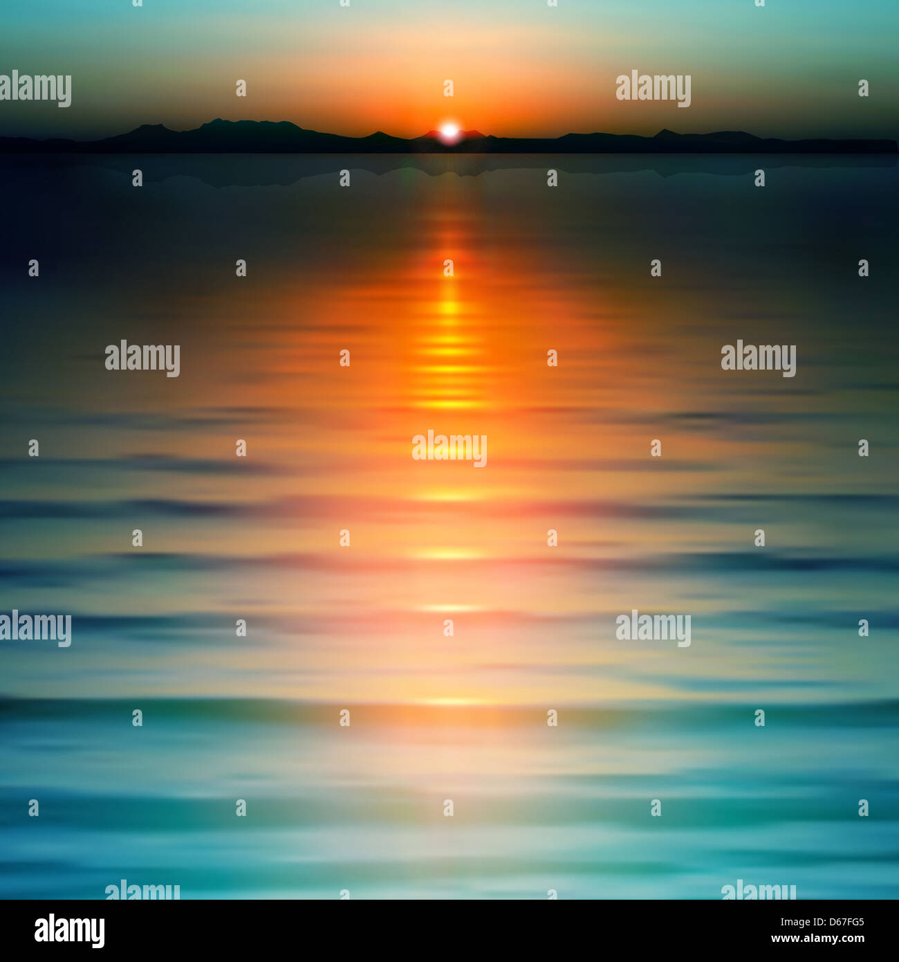 abstract background with sea sunset and mountains Stock Photo - Alamy