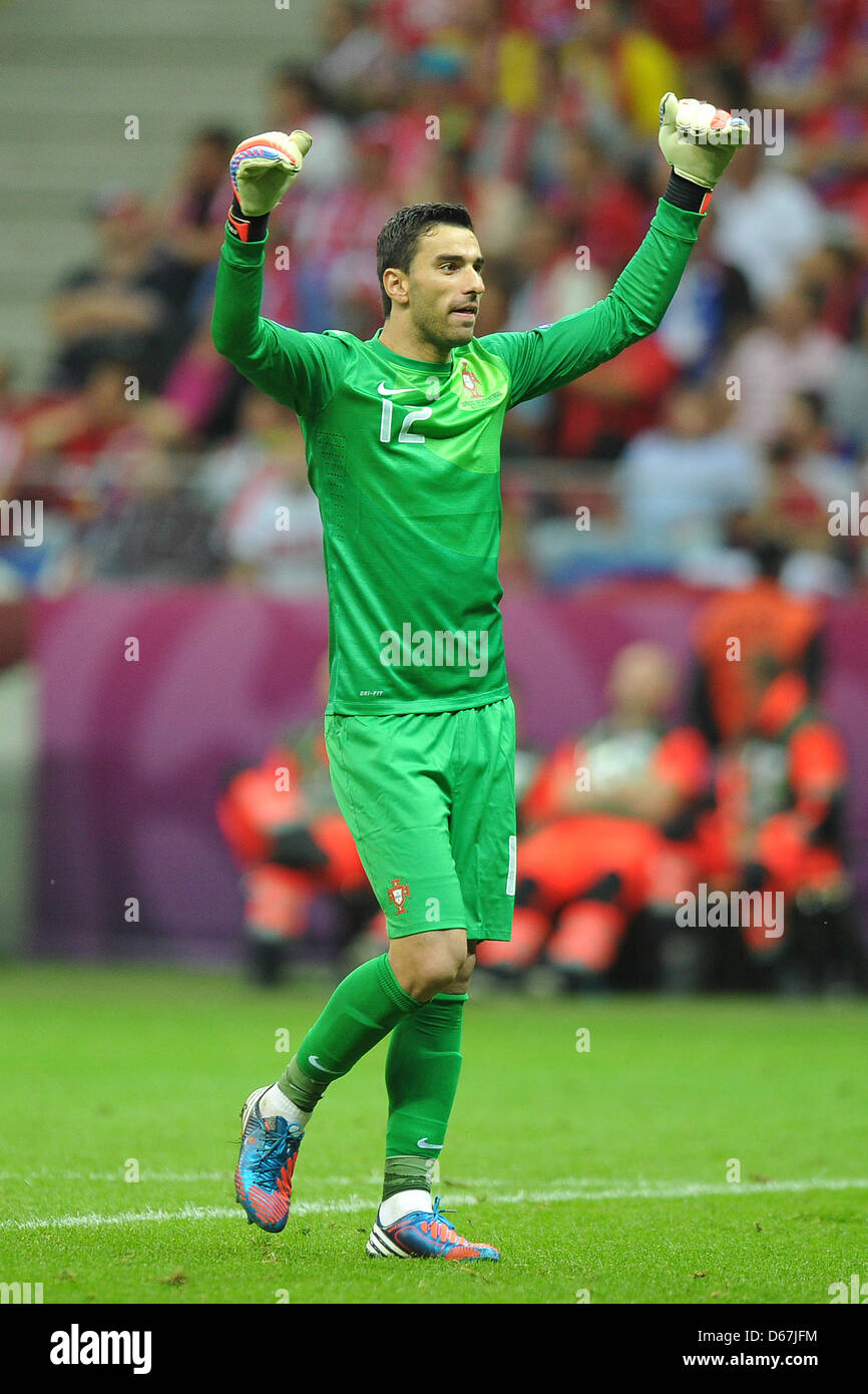 Portugal's Rui Patricio cheers after the 0-1 in a Euro 2012 quarter final match between the Czech Republic and Portugal in Warsaw, Portugal, 21 June 2012. Photo: Revierfoto Stock Photo