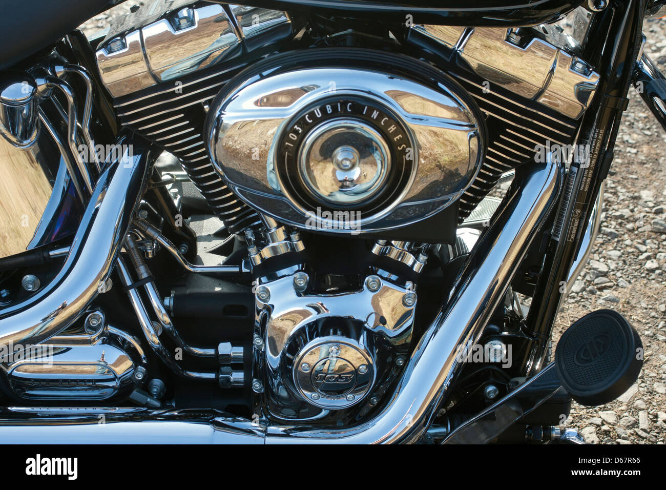 Harley Davidson FLSTC Softail Heritage Classic 2013 close up of the new 103 cubic inch engine Stock Photo