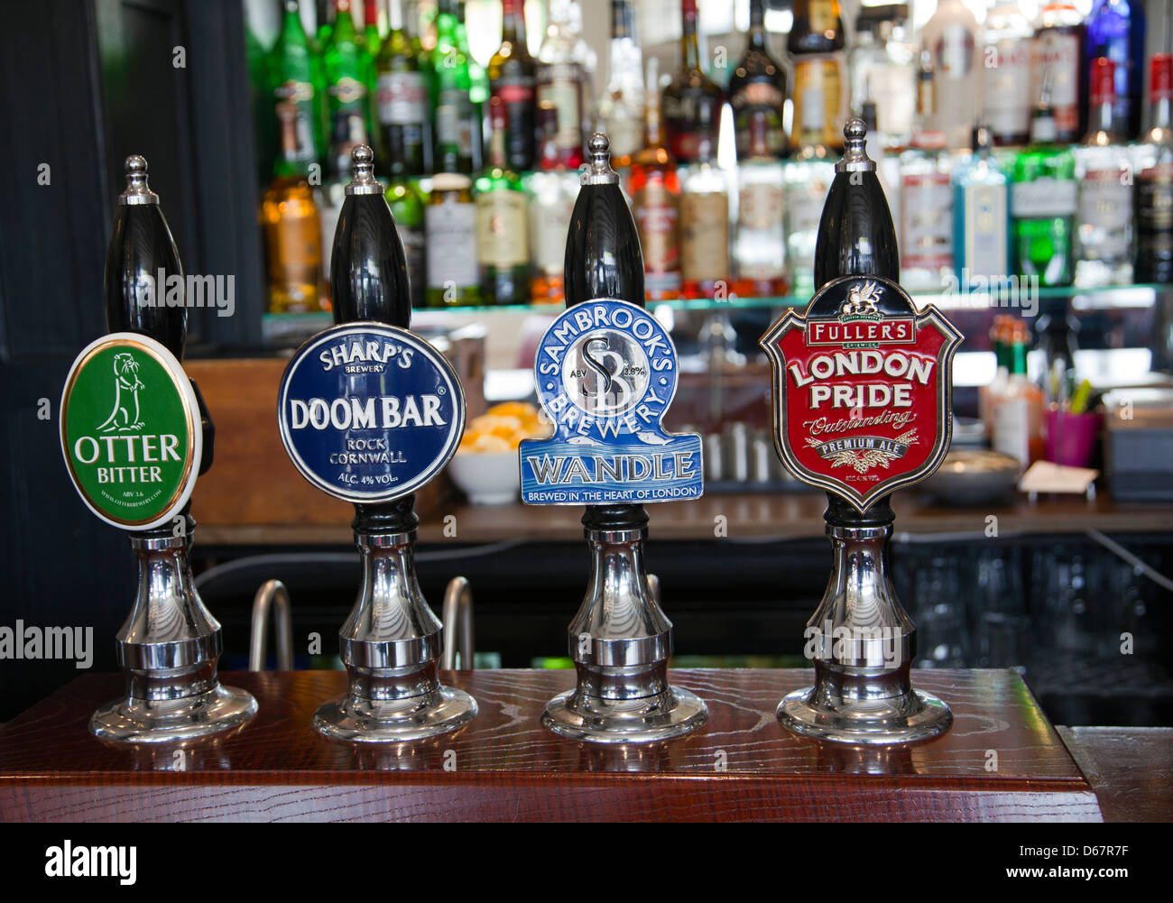 Draught Beer Fonts inside Pub - London - UK Stock Photo